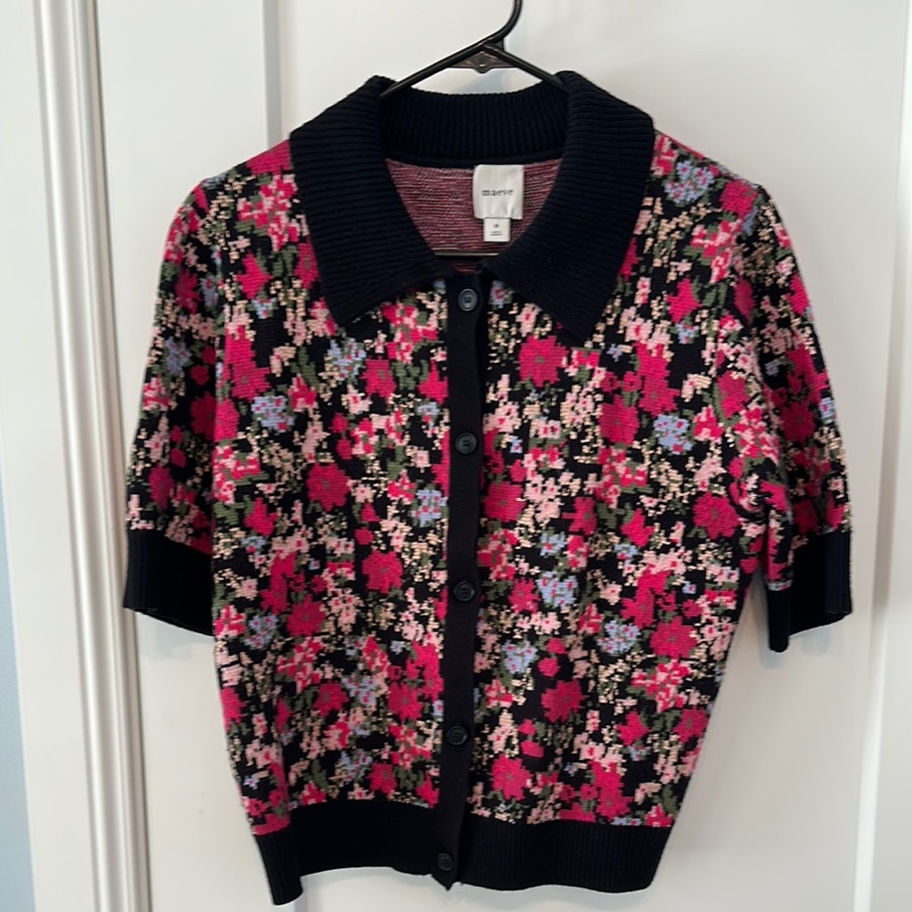 Maeve Black Trim Floral Cardigan
